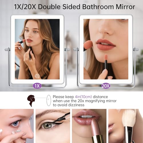 FASCINATE Rechargeable Cosmetic Mirror with 1X/20X Magnification, 3 Adjustable Light Colours, Touch Control, 360° Rotatable for Wall Mounting, Shaving and Makeup Mirror (Silver_20X) - Image 2