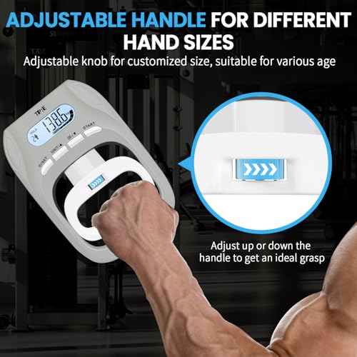 Image of TIPRE 396lbs /180kg Grip Strength Tester, Digital Dynamometer With LCD Display, Adjustable Hand Grip Training Gauge, Exercisers for Sports Home School Use - Gray