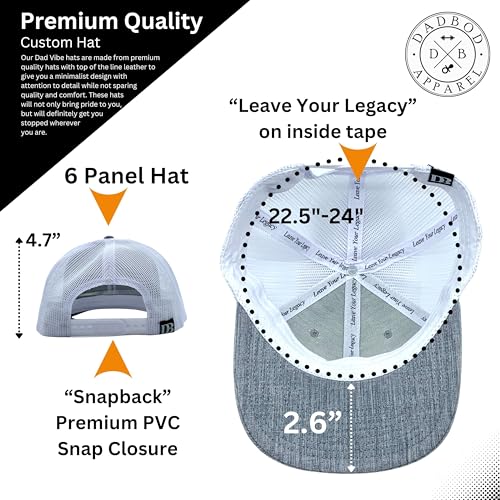 DadVibes Leather Patch Classic Snapback Hat - Heather Grey/White Mesh - Premium Baseball Cap for Girl Dads and Boy Dads3