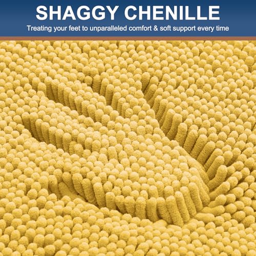 Smiry Luxury Chenille Toilet Rugs U-Shaped 20x20, Soft Absorbent Non-Slip Contour Bathroom Rugs for Toilet, Machine Washable Contoured Bath Mats, Yellow
