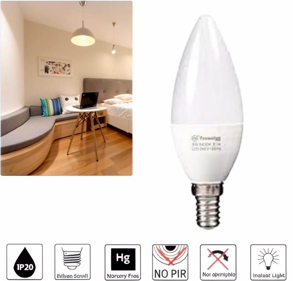 E14 LED Candle Light Bulb 8W C38 Cool White 6400K 640LM (Pack of 5) - Image 4
