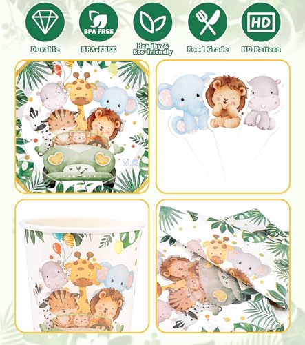 Ophy Dschungel Safari Partygeschirr - 134-teiliges Wild One Geburtstag Deko Set mit Tier-Geburtstagsbanner, Papptellern, Servietten, Bechern und mehr für 25 Gäste