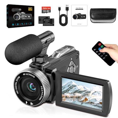 Caméscope 4K 48 MP, Caméra Vidéo avec Zoom Numérique 18X, Caméra de Vlog Webcam pour YouTube, Écran Rotatif 3