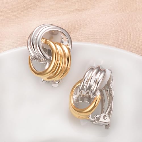 Image of Yoursfs Gold Textured Knot Clip On Earrings for Women Non Pierced Earring 18K Gold Plated Double Half Hoop Earrings Trendy Jewelry