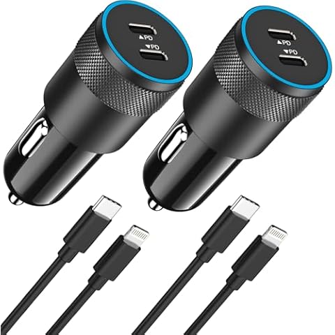 【MFI Certified】40W Fast USB C Car Charger Adapter, 2 Pack Dual PD Cigarette Lighter Block Type C Fast Charging Car Plug With 3.3FT Lightning Cable For iphone 14 Pro Max/14 Plus/13 Mini/12/11/XS/XR/X/8 Cover