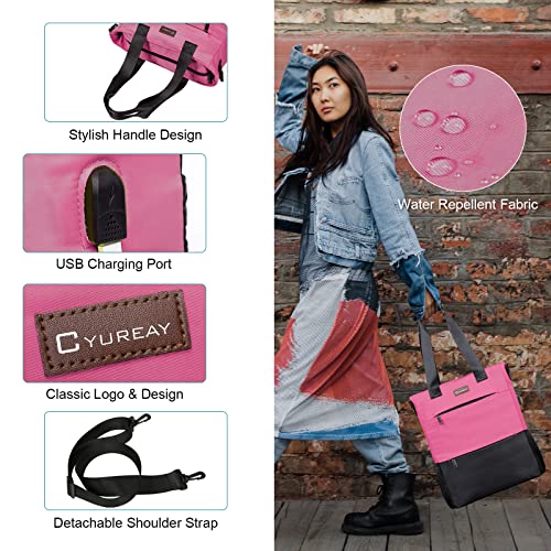 Cyureay Convertible Backpack Tote Women Laptop Daypack Water Resistant Casual Backpack For Work Computer Fits 15.6-Inch Laptop & Tablet, Light Pink #TOP3