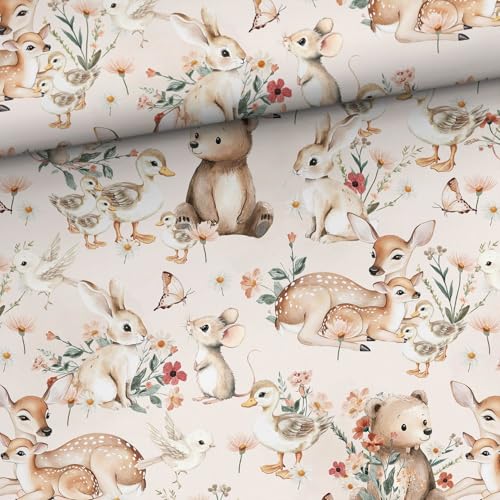 Tela infantil de rizo francés de 50 x 160 cm por metro, tela infantil de algodón con oso, ciervo, conejo, ratón, pato, mariposa, pato, mariposa, para coser para niños y bebés, suéter de verano