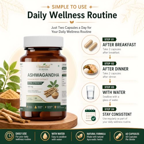 Image of Ashwagandha Root Extract Capsules | Withania Somnifera Root Extract | Herbal Supplement | Supports Strength, Stamina, Energy, Sleep & Overall Vitality - Pack of 2(120 Capsules)