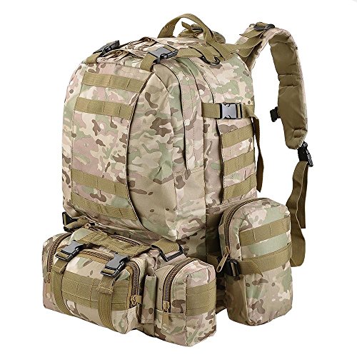 Military Tactical Backpack 60L with Built-up 3 MOLLE Bags Rucksacks 7 Day Assault