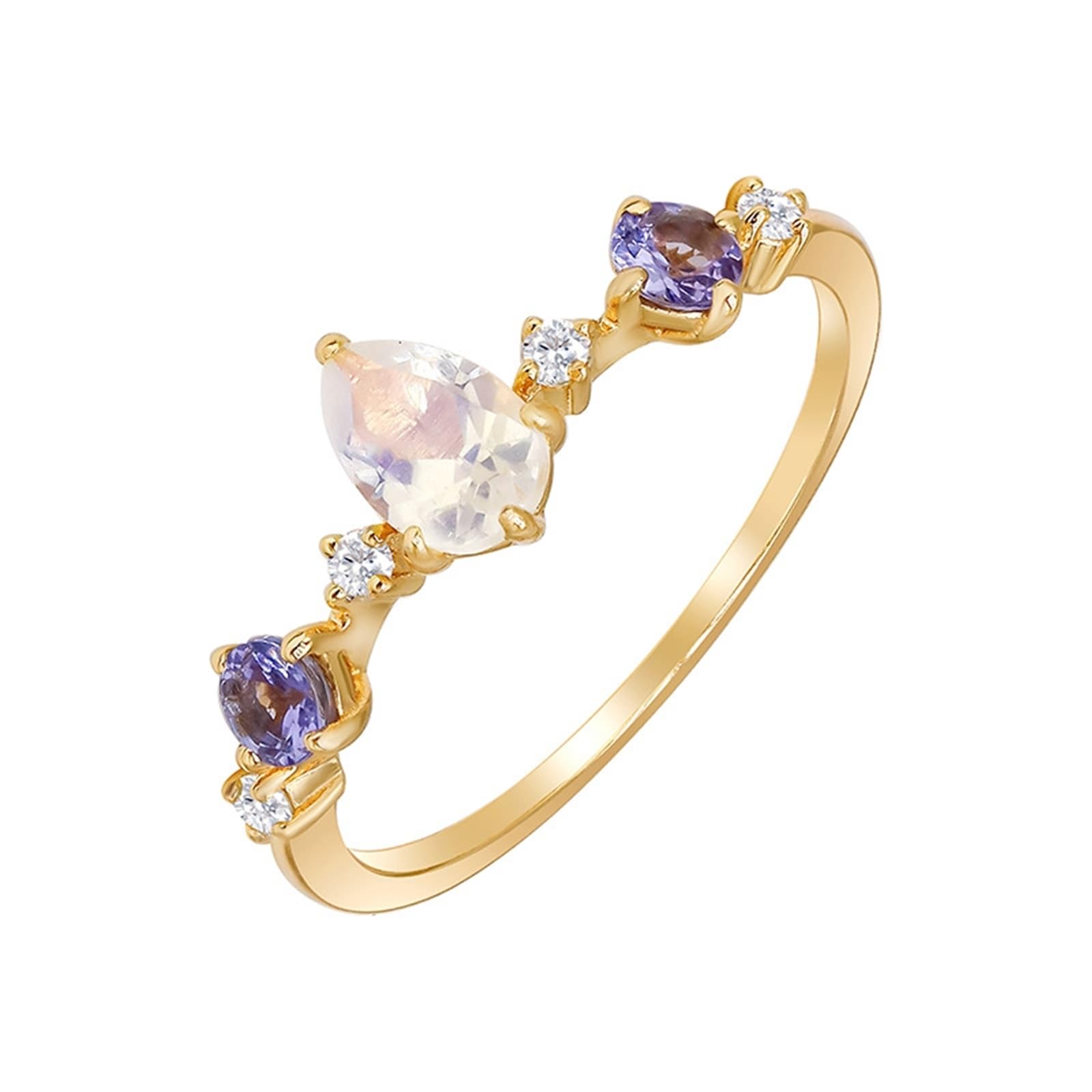 Anelli per partner in oro giallo 9 K/14 K/18 K con pietra di luna a 4 griffe