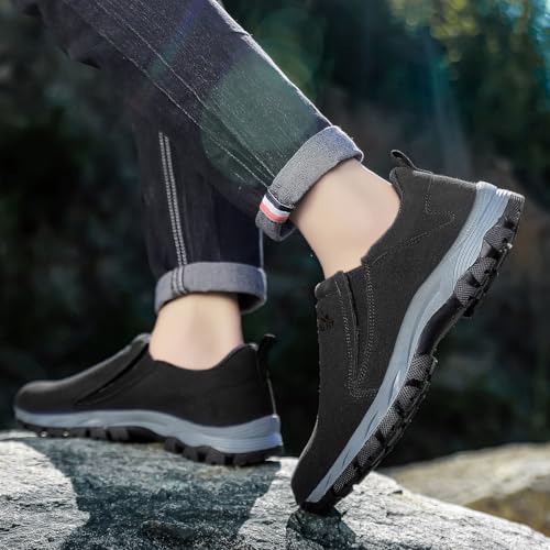 Walking Shoes Men Hands Free Slip in Loafers Leather Casual Comfortable Breathable Hiking Working All-Terrain Ankle Boots Trekking Anti-Slip4