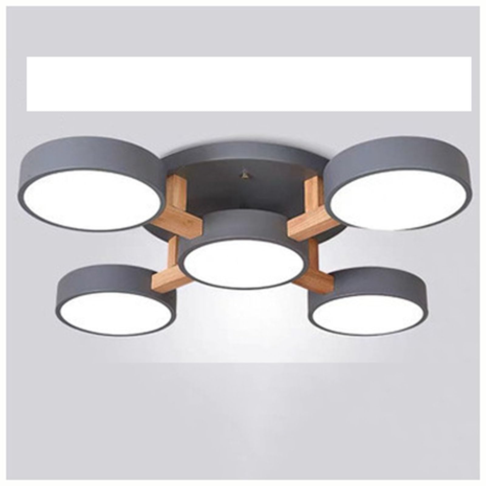 PIKETU Wooden lamp dimmable dining table, country house bedroom lamp, bedroom ceiling decoration LED ceiling light, modern vintage design chandelier,grey,5 heads