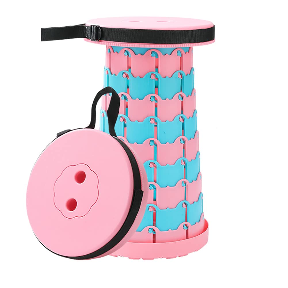 Tabourets télescopiques pliants rose et bleu pour camping et randonnée avec sac de transport