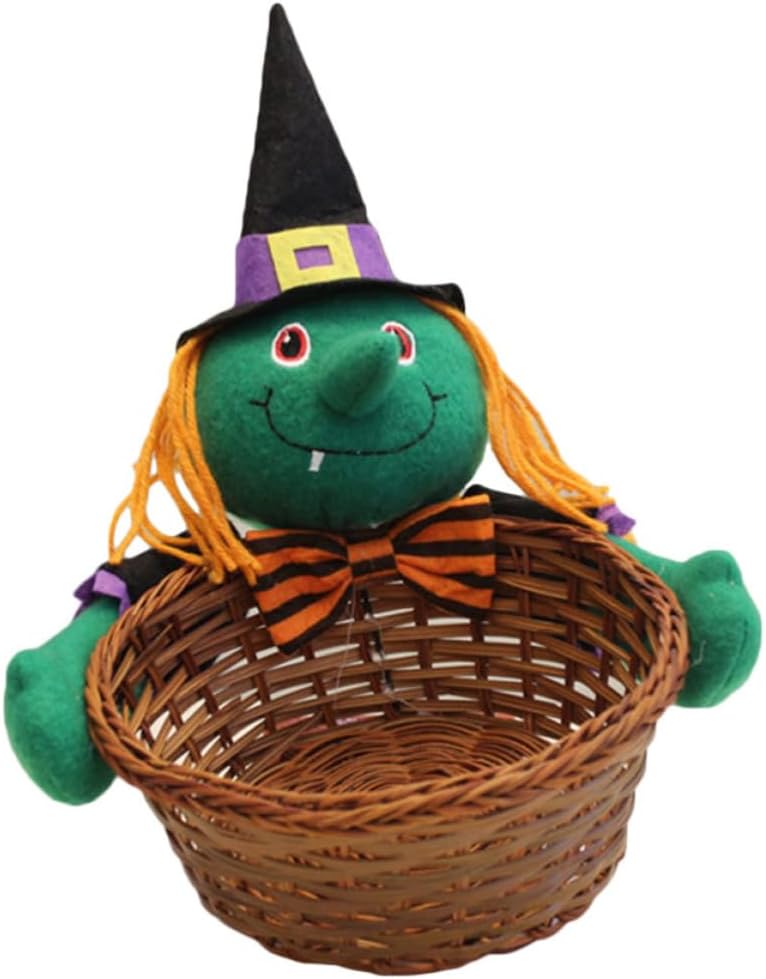 Ciieeo Halloween Candy Storage Basket, Portable Decor Orange Plush Vine