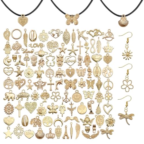 VYZUTR 100 unidades Colgantes mixtos en Gold, colgantes para collares y pulseras, Manualidades, estética Vintage, Pulsera y Pendientes