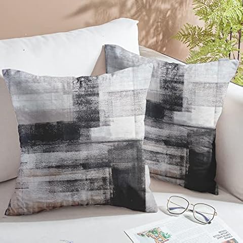 chiinvent Black White Velvet Abstract Pillow Covers Set of 2 Modern Accent Gray Throw Pillow Cover Soft Elegant Decorative Couch Cushion Cover for Bed Living Room Outdoor Sofa Pillowcases 18x18 Inch Cover