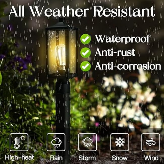 Outdoor Lamp Post Light Fixture, 17 Inch Post Lantern Light for Exterior Gate Post, Steel and Glass Post Sconce for Residential Sidewalk Lamp Post Outdoor Lighting Post Lamps, E26 Bulb Base