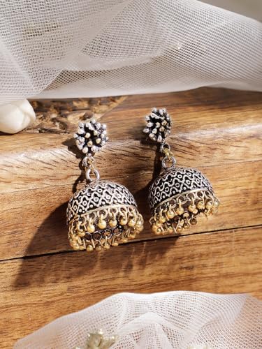 Image of Rubans Jhumka Earrings Oxidised Trendy Jewellery Gift for Women & Girls