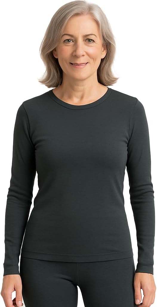 Lands' End Women’s Thermaskin Baselayer Long Sleeve Crewneck Top – Lightweight Heat-Generating Thermal Shirt