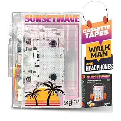 Majima Bluetooth Cassette Player Retro Walkman تصميم شفاف سماعات رأس عتيقة USB AA مدعوم من راديو FM Nostalgic Audio Gift Music Player Tape متوافق مع نمط قابل للتحصيل &ndash; SunsetWave