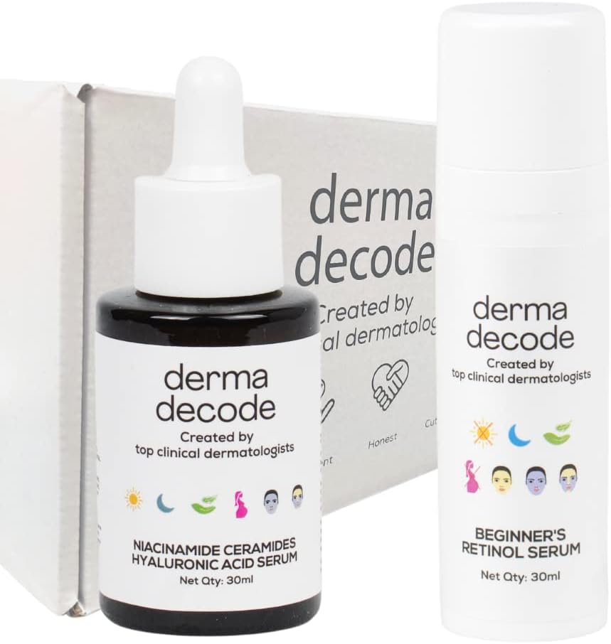 Derma Decode Niacinamide And Retinol Face Serum Facial Treatment Kit for Glowing Skin, Barrier Repair, Brightening, Hydrating & Reduce Fine Lines - 30 ml Each (Combo Pack of 2)