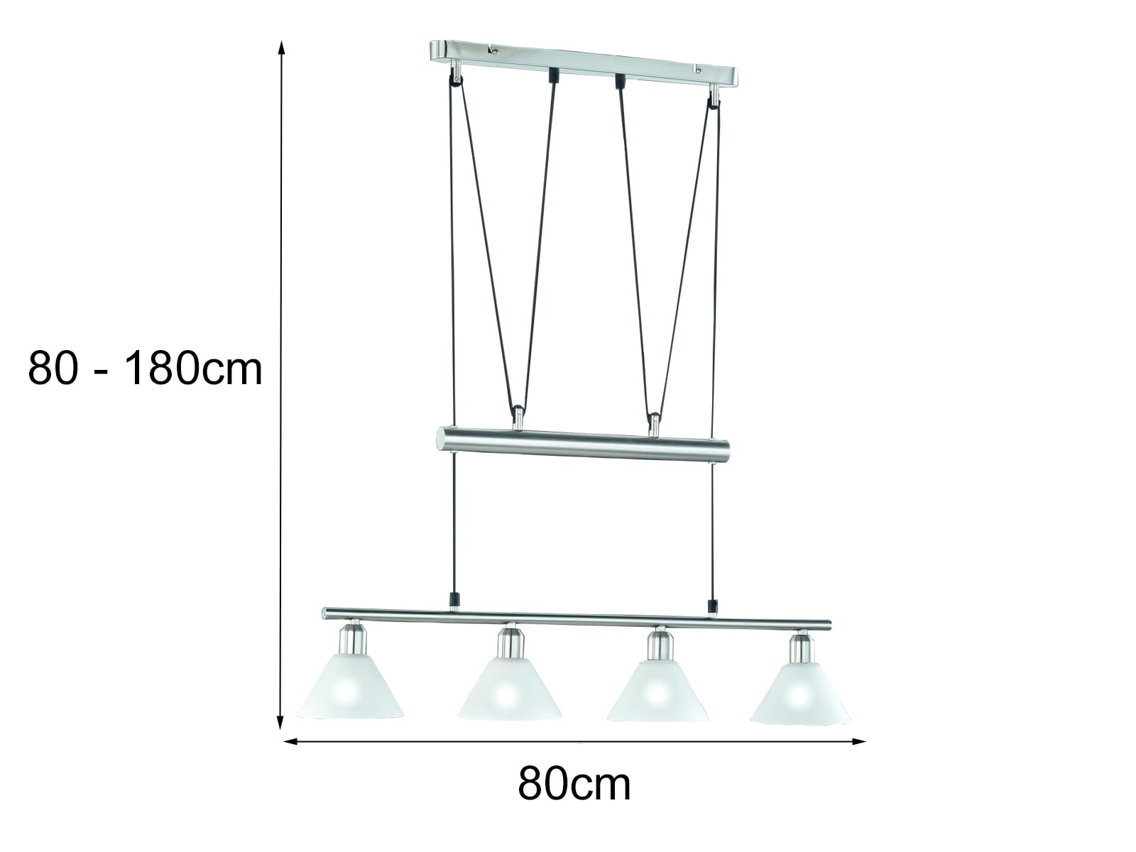 Trio Leuchten JoJo-Pendelleuchte Stamina 3751041-07, Metall Nickel matt, Glas opal weiß matt, exkl. 4x E14, höhenverstellbar, 40W