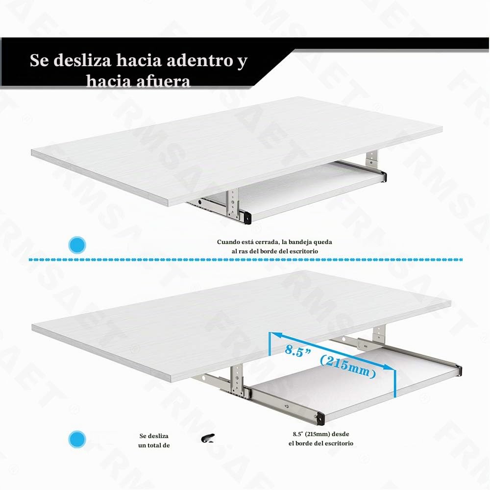 FRMSAET Bandeja para cajón para Teclado 53 cm / 60 cm / 76 cm Soporte de Madera para Debajo del Escritorio Plataforma de Altura Ajustable Herrajes para Muebles Accesorios de Oficina. (53 cm, Blanco)