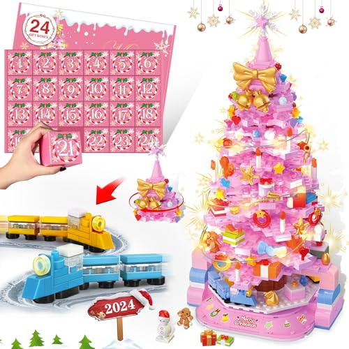 Advent Calendar 2025 Pink Christmas Tree Building Sets, 24 Days