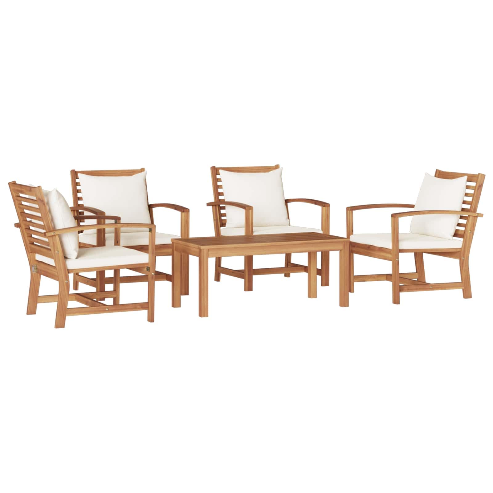 Set di mobili da giardino in teak 5 pezzi, divano da giardino in teak massiccio, marrone, con cuscini per seduta con cerniera, facile da pulire e installare, perfetto per terrazza