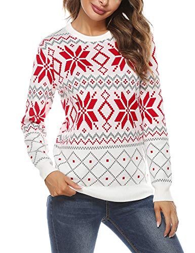 Aibrou Jersey Navideño Mujer, Suéter de Navidad Mujer Punto Ciervo Copo de...