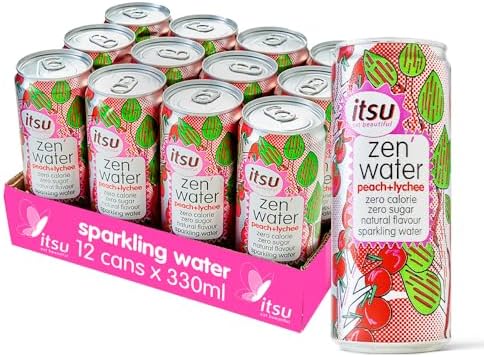 itsu Peach + Lychee Zen Water | Naturally Flavoured Sparkling Water 330ml (Pack of 12) | Zero Calories, Zero Sugar| 12 x 330ml Pack