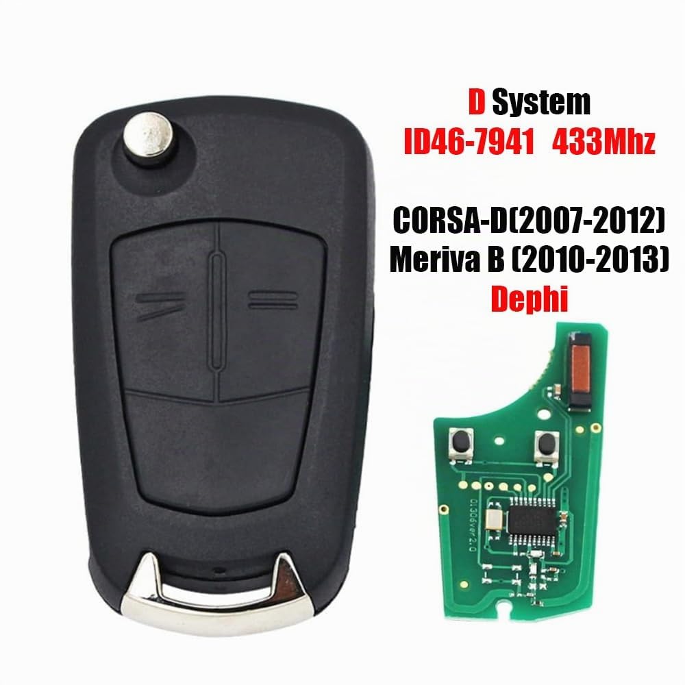 2 pulsanti Flip chiave remota 433MHZ PCF7941 per Opel/Vauxhall CORSA-D, Meriva B