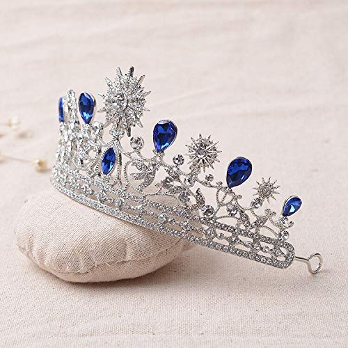 Tiaras y coronas para mujer, elegante tiara nupcial de lujo con diamantes de imitación azules, tiaras y coronas de cristal para bodas, tiaras para desfiles, accesorios de joyería para el cabello.Blue,