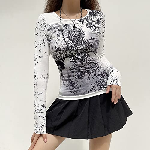 Image of Grunge Clothes for Women Y2K Tops Long Sleeve Fairy Grunge Aesthetic Shirts Teen Girls Vintage Graphic Tees Fall