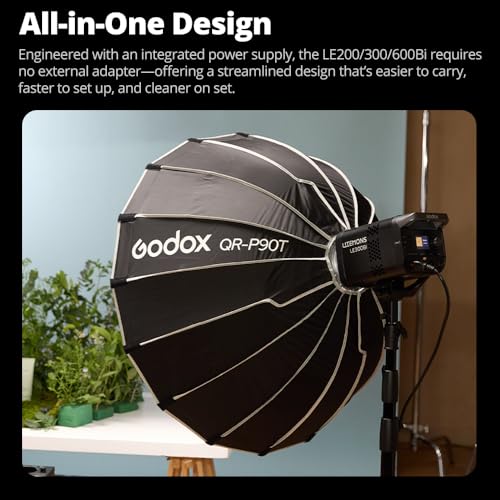Image of Godox LE200Bi 220W Bi-Color COB LED Video Light with Bowens Mount, 2800K-6500K, CRI /TLCI≥98, 0-100% Dimming, 11 FX Modes, Bluetooth /DMX Control for Studio Streaming