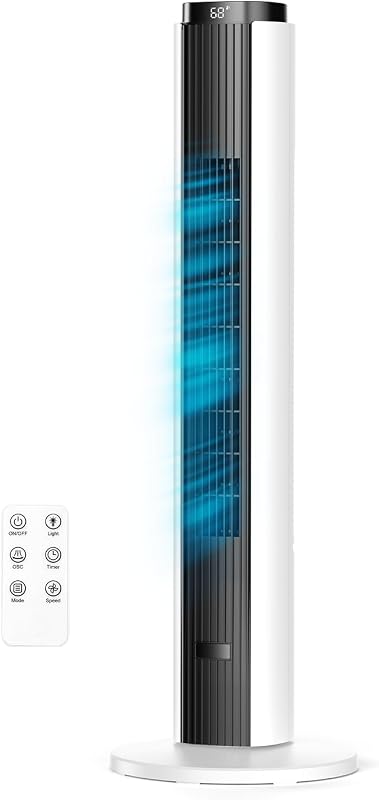 Tower Fan for Bedroom, 26 ft/s Velocity Fans that Blow Cold Air | 28dB Floor Fan, 4 Modes 6 Speeds, 90° Oscillating, Remote & LED Touch Control, 12H Timer, 37 inch Standing Fan, Black+White