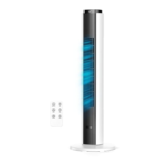 ZAFRO Tower Fan for Bedroom, 37'' Cooling Fans with 4 Modes 6 Speeds, 26 ft/s Velocity, 28dB Quiet for Sleep, LED Touchpad & 12H Timer, 90° Oscillating Floor Fans that Blow Cold Air, Black+White