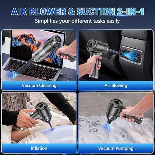 Image of KMM Handheld Car Vacuum Cleaner, 10000PA Vacuum Cleaner & Air Duster, 120W High Power Hand Held Vacuum Cordless, Portable Vacuum Rechargeable with Multi-Nozzles & LED Light for Car, Home, Pet, Office