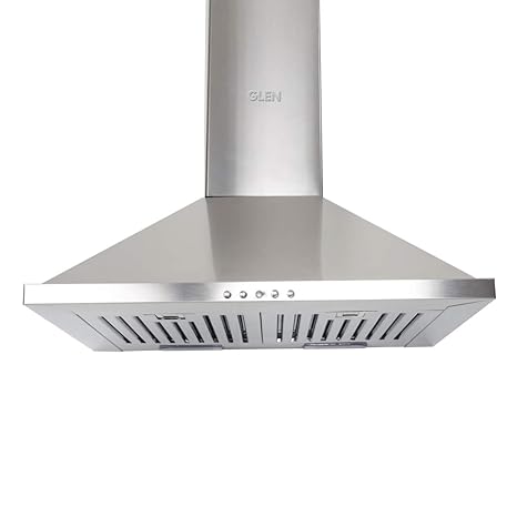 Glen 60cm 750 m3/hr Pyramid Wall Mounted Chimney Push Buttons Baffle Filters (6075 SS, Silver)