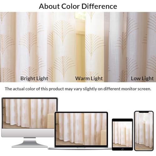 Image of HOMEMONDE Sheer Cotton Curtains 9 Feet Long Door - Luxury Gold Printed Single Piece Transparent Curtain, Hang with Rod Pocket Light Filtering Drapes - 108 Inches