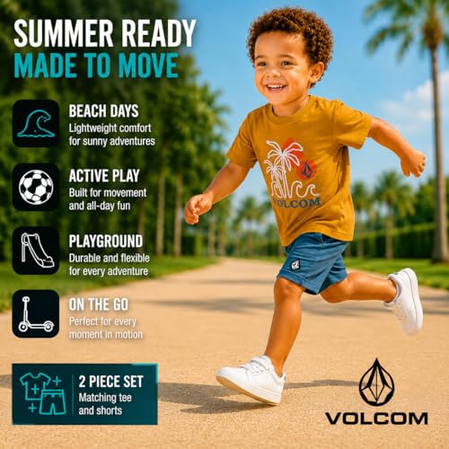 Image of Volcom Toddler Baby Boy Shorts Set - 2 Piece Short Sleeve Graphic Tees and Shorts Infant Toddler Little Boys Summer Outfits