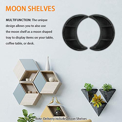 Calidaka 2Pcs Moon Shelves Crescent Moon Shelf Wall Mounted Wooden Crystal Moon Floating Shelves Hanging Storage Disaplay Shelf Moon Wall Decor For Living Room Bedroom Bathroom Kitchen #TOP3