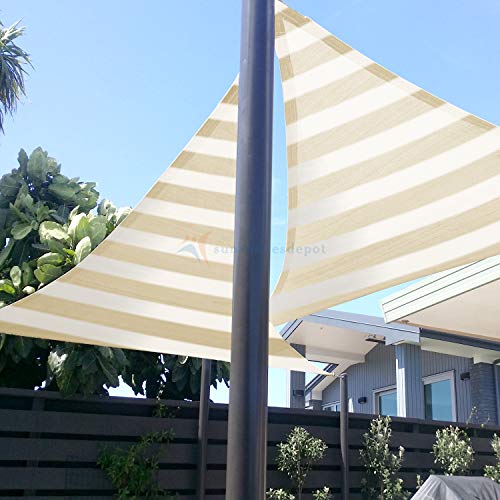 Tang Sunshades Depot 8'X8'X8' Sun Shade Sail 180 Gsm Hdpe Beige Strips And White Strips Equilateral Triangle Permeable Canopy Custom Commercial Standard #TOP6