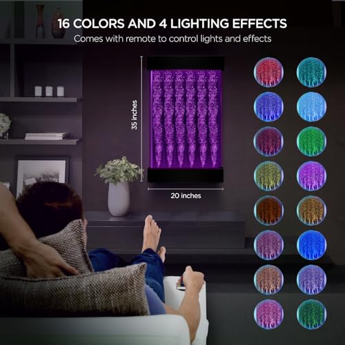 Image of boldworks Bubble Wall Fountain Lamp Sensory Bubble Wall Panel with Remote and 16 Color LED Light Acrylic Water Panel for Indoor Home Autism Kids Room (35 inch) (35)