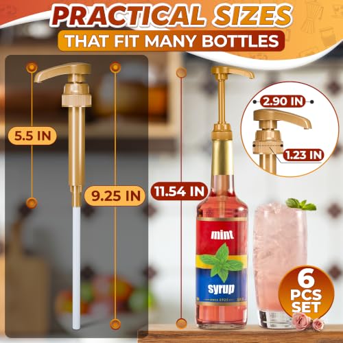 Image of 6 Pcs Coffee Syrup Pump Dispenser - Compatible with Torani and Skinny 25.4 oz (750ml) Glass Syrup Bottles - Coffee Bar Accessories, Dirty Soda Bar & Lemonade Stand Supplies | Precise 0.3oz Dispensing