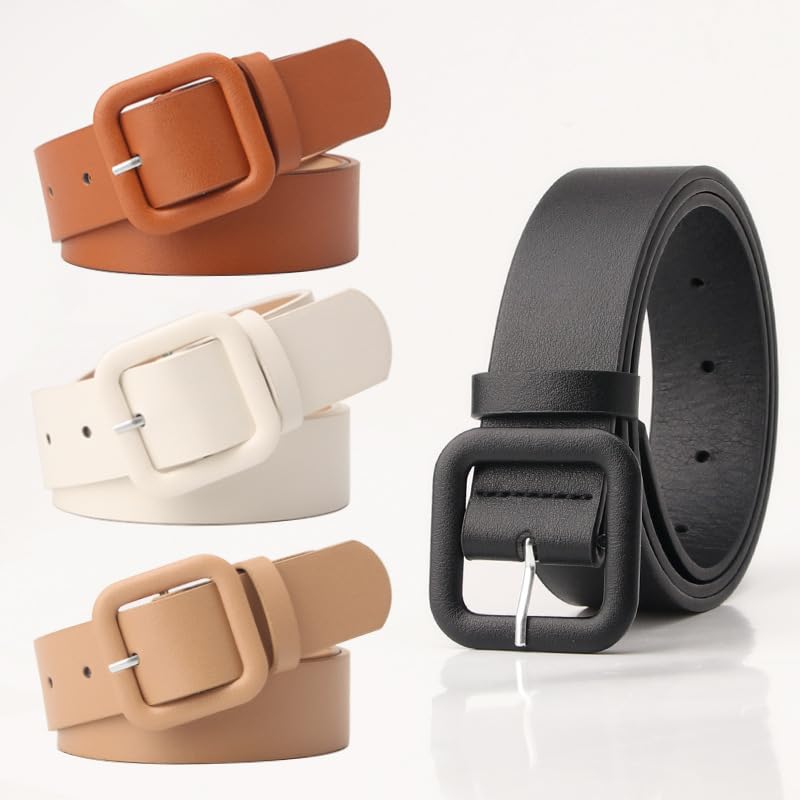 Belts for Women Candy Color Fashion Square Buckle Belt Jeans Dresses Pants Ladies Waist Belt2