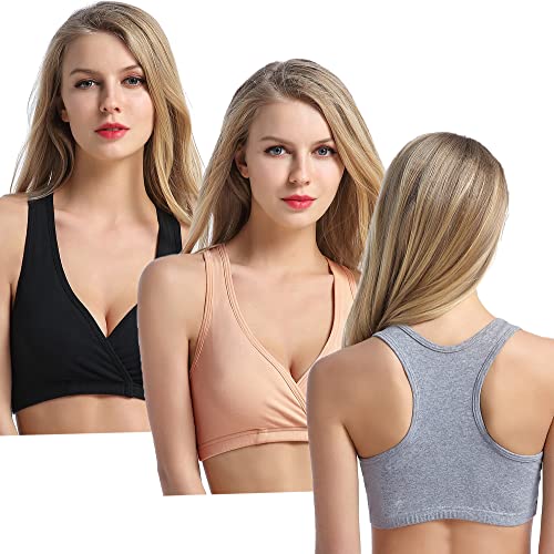 Image of CAKYE 3 Pack Maternity Nursing Sleep Bra Breastfeeding Cotton Bralette