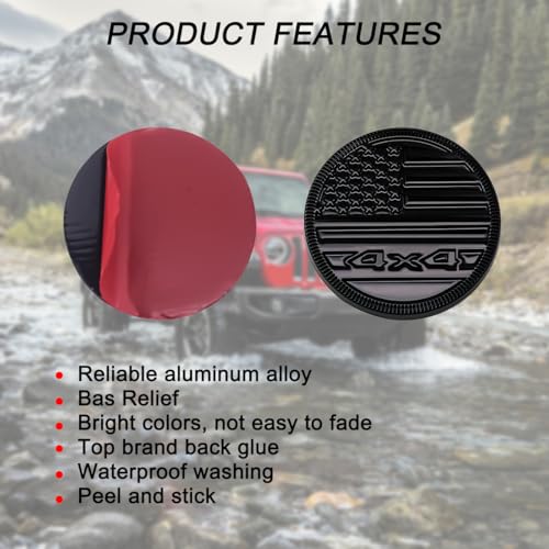 Image of American Flag Badge Car Emblems, 4 x 4 3D Metal Automotive Badge Decals, Round Car Emblem Stickers, Vehicle Exterior Decorative Accessories, Universal for RV, SUV, Truck (Black)