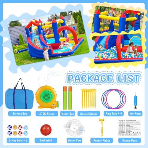 Image of Bounce House Inflatable Bouncy House for Kids Indoor & Outdoor, 9 in 1 Water Bounce House with Slide, Bouncer, Climbing Wall, Inflatable Bouncy Castle for Backyard, Party, Room