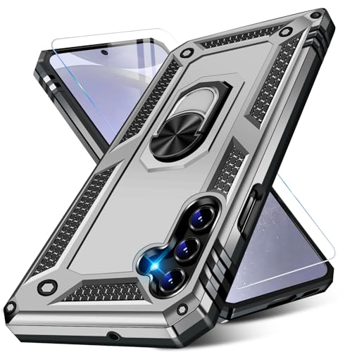 Image of for Samsung Galaxy S24 Case with Screen Protector, Military Grade Rugged Shockproof Heavy Duty Galaxy S24 5G Protective Cover for Samsung S24 5G Magnetic Ring Kickstand Phone Case (Silver)